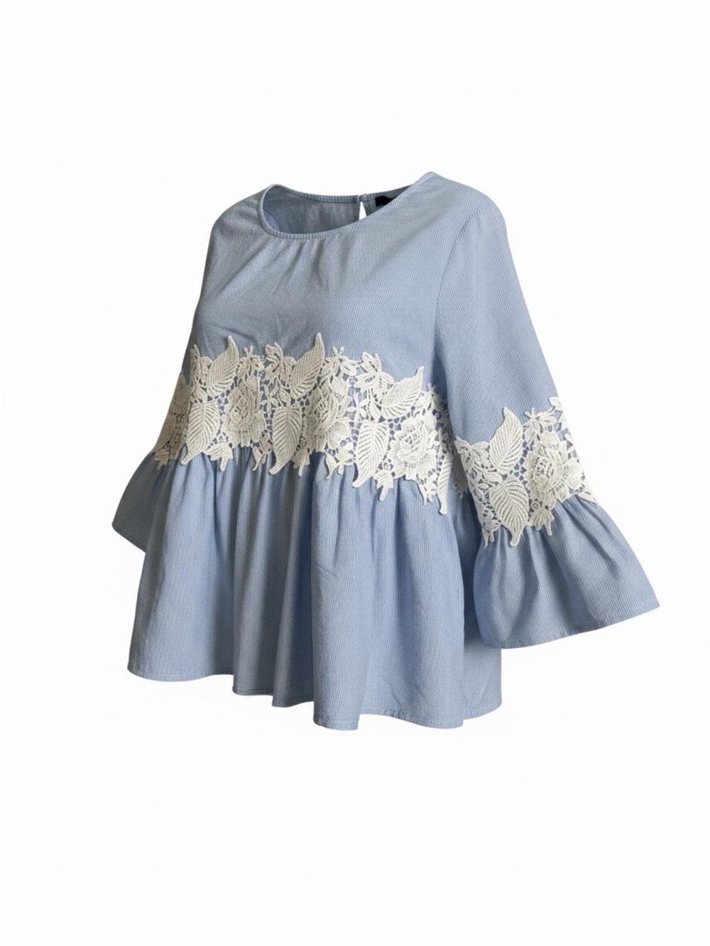 Forever 21 Powder Blue Lace-Trim Bell Sleeve Tunic